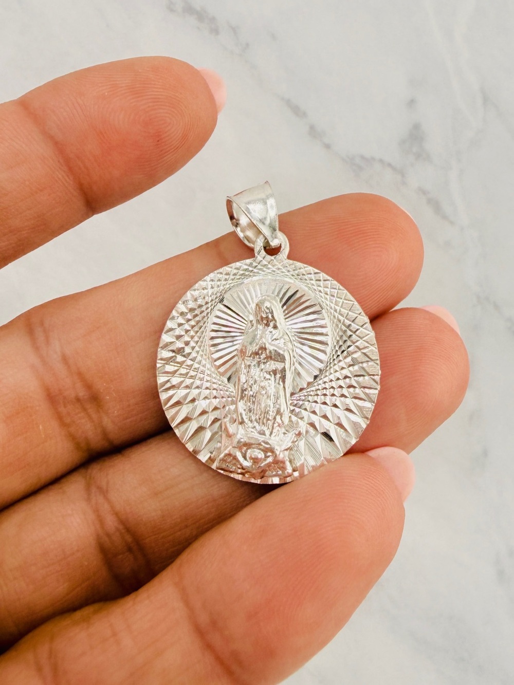 Sterling Silver 925 Pendant Virgin Mary & Jesus